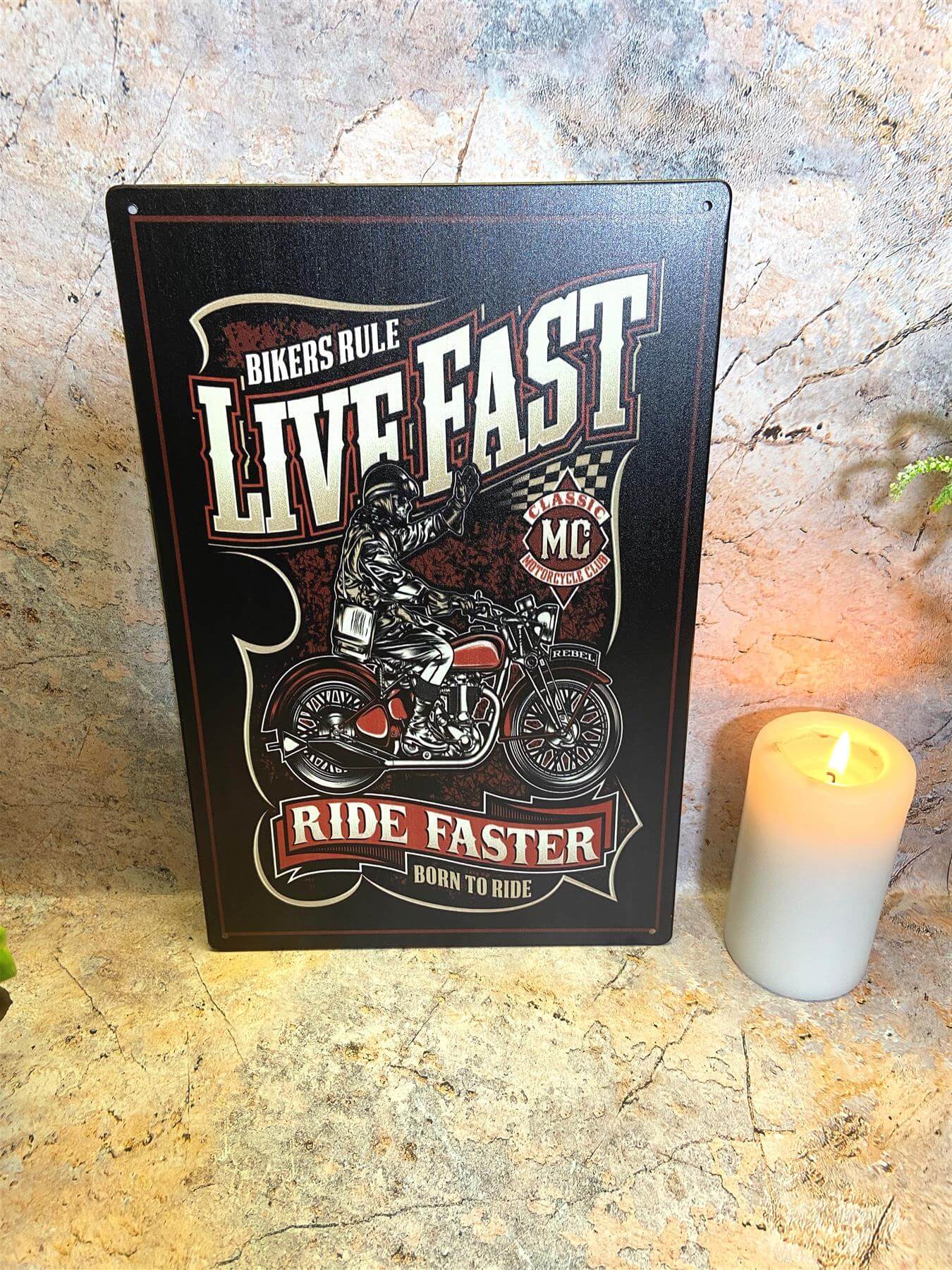 Biker's Rule Live Fast, Ride Faster - Metal Sign for Adventurous Souls Man Cave Garage Decor Shed-Osiris Craftworks