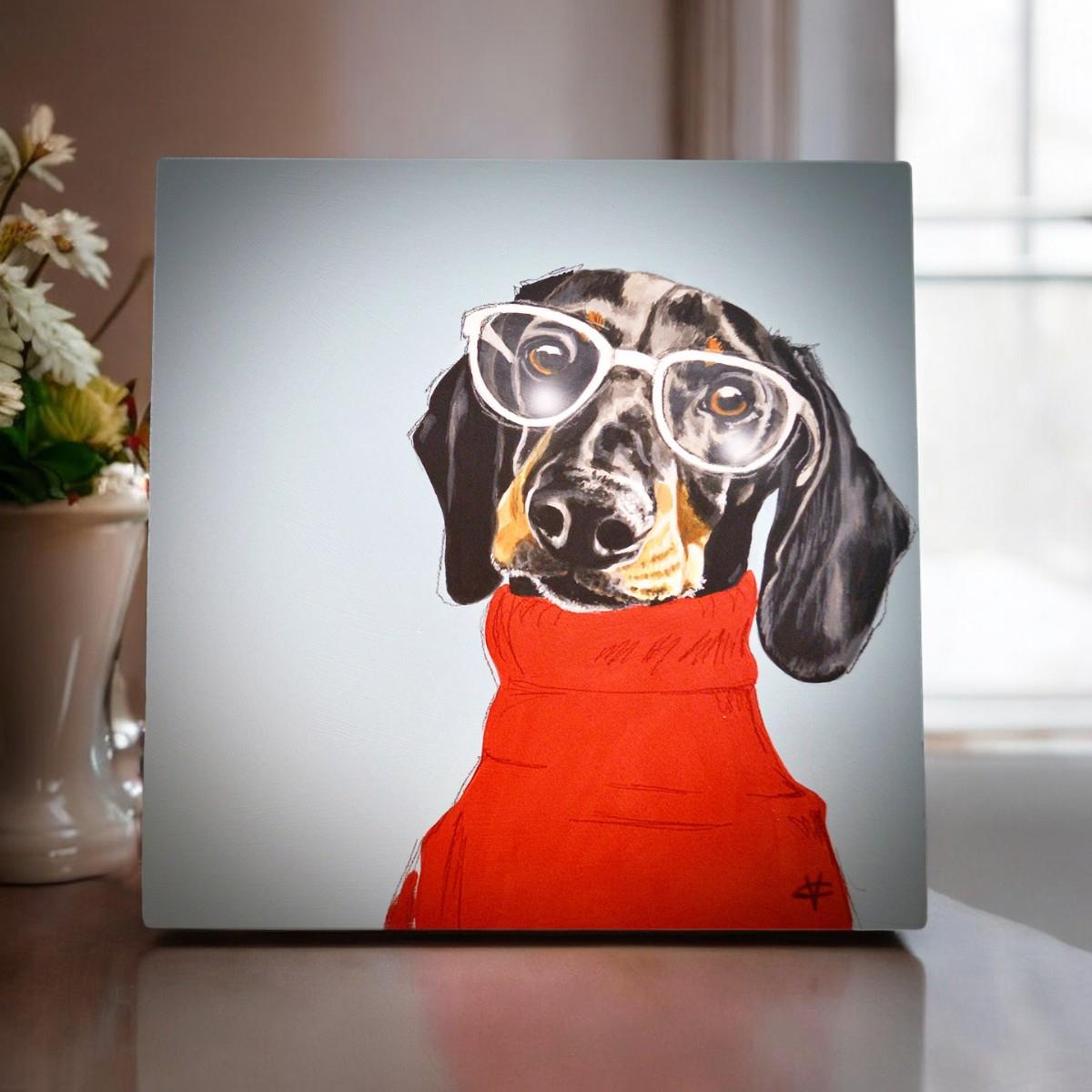 Sebastian Ceramic Art Tile by Victoria Coleman 20x20 cm Ready to Hang Wall Decor Unique Dachshund Artwork-Osiris Craftworks