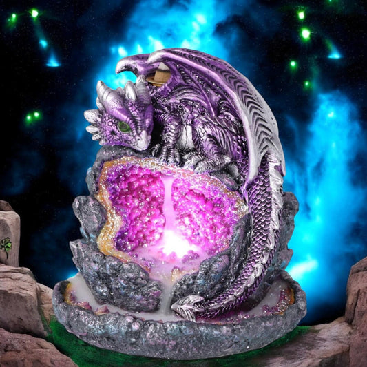 Vivid Purple Dragon Geode Incense Cone Burner – Resin Fantasy Sculpture 14cm