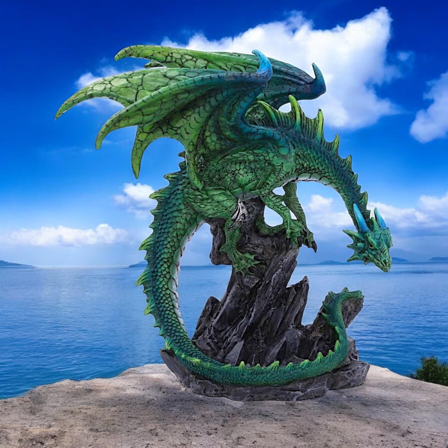 Mythical Green Dragon Sculpture – Expertly Crafted Fantasy Collectible Statue 21cm