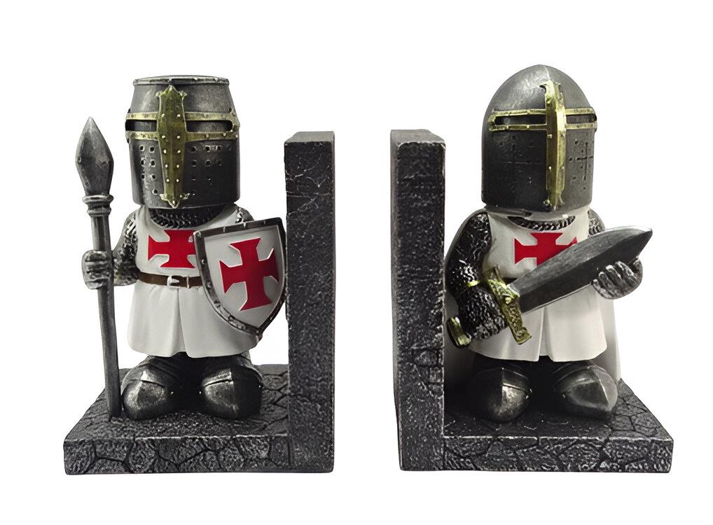 Templar Knight Bookend Set Medieval Warrior Crusader Gothic Library Decor