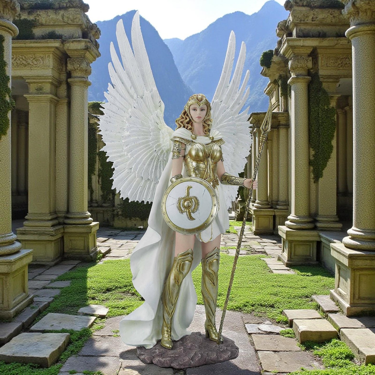 Guardian Angel Figurine 67cm Fantasy Winged Warrior Goddess Resin Statue