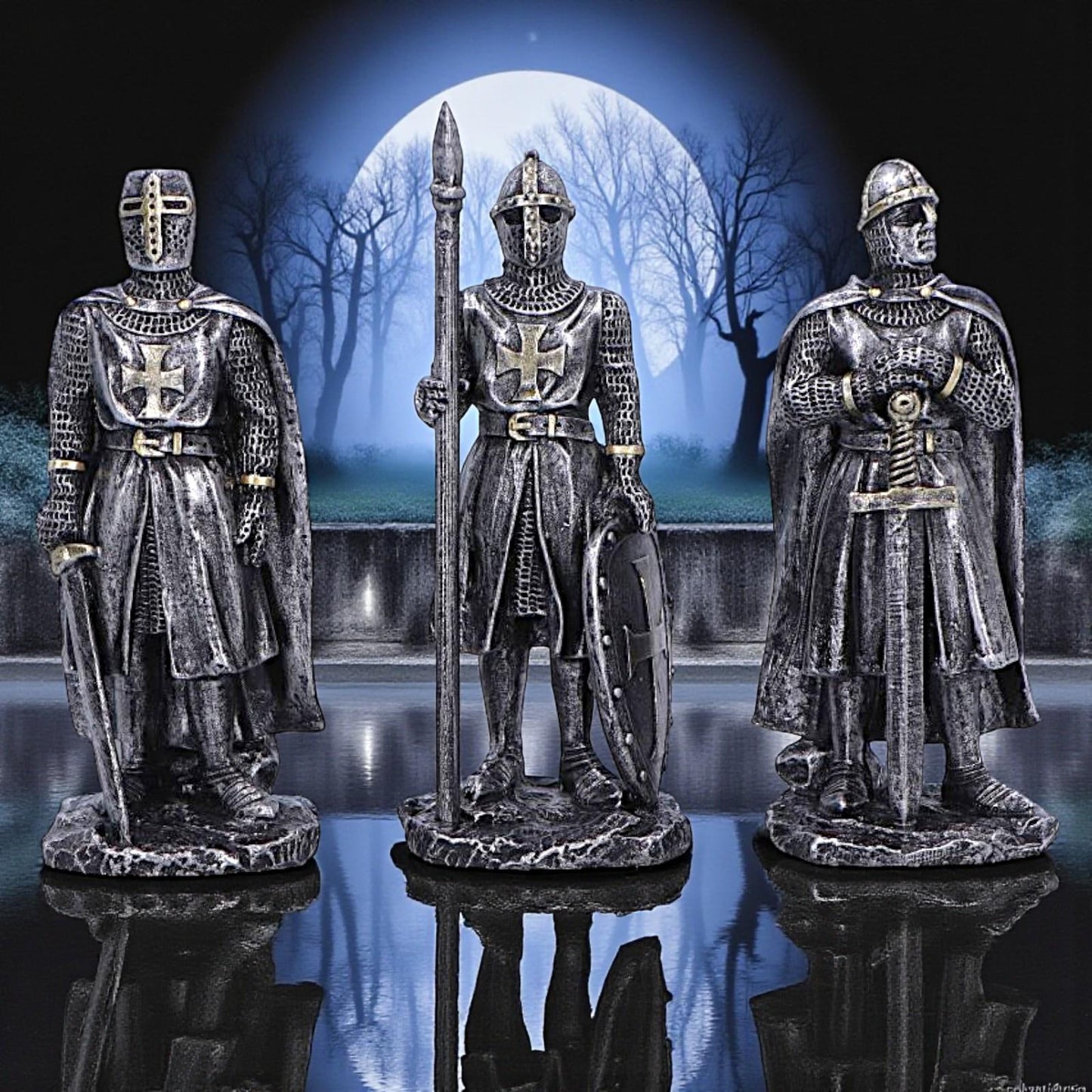 Crusader Knights of the Realm Gothic Figurines Medieval Warrior Statue Templar