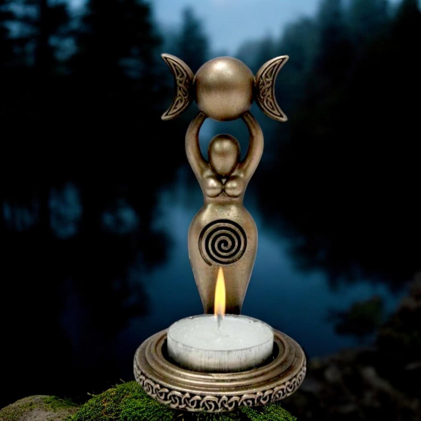 Wiccan Spiral Goddess Candle Holder 12cm - Hand-Painted Bronze Pagan Gift