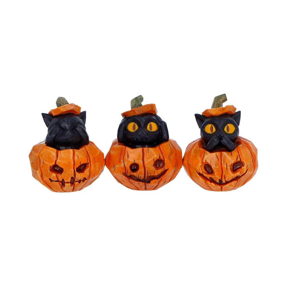 Black Cat Pumpkin Ornaments Set 3 See Hear Speak No Evil Gothic Halloween Figures