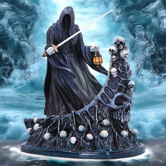 Gothic Ferryman Grim Reaper Figurine | Dark Fantasy Skeleton Boat Ornament | Horror Decor