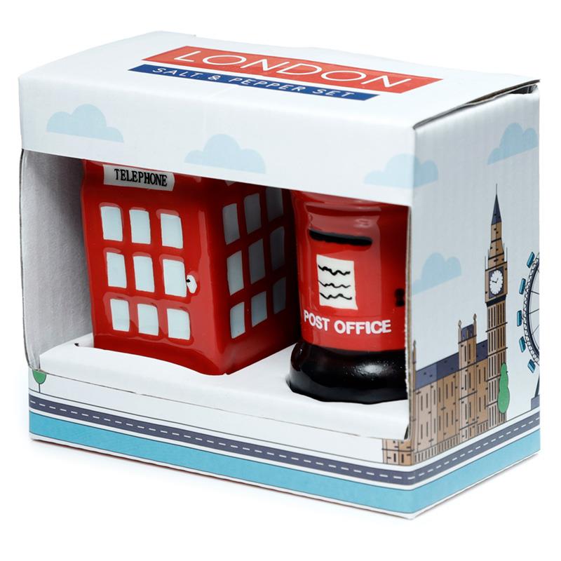 London Inspired Ceramic Salt and Pepper Shakers Red Phone Box Post Office Design