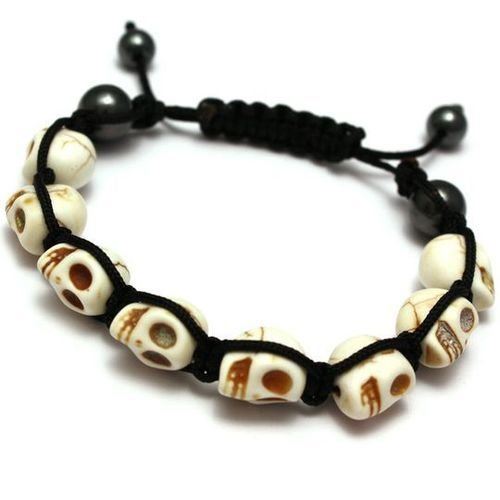 Celtic Beads White Rock Punk Skull Gothic Bracelet Unisex Adjustable Handmade