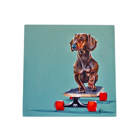 Unique Sausage Roller Ceramic Art Tile by Victoria Coleman Dachshund Art in Gift Box-Osiris Craftworks