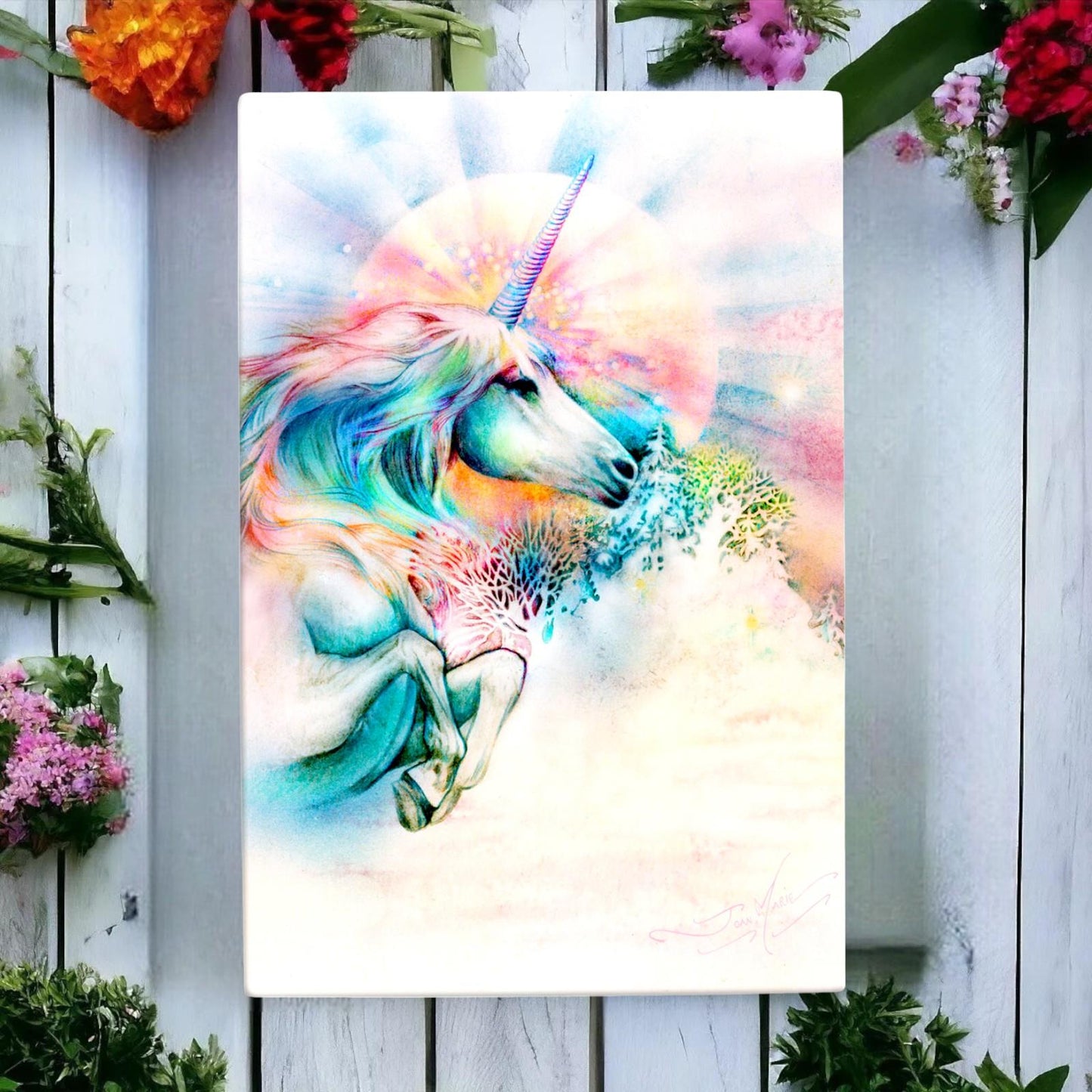 J. MARIE - Immersive Unicorn Ceramic Picture Tile 30 X 20 cm - Stunning Wall Art