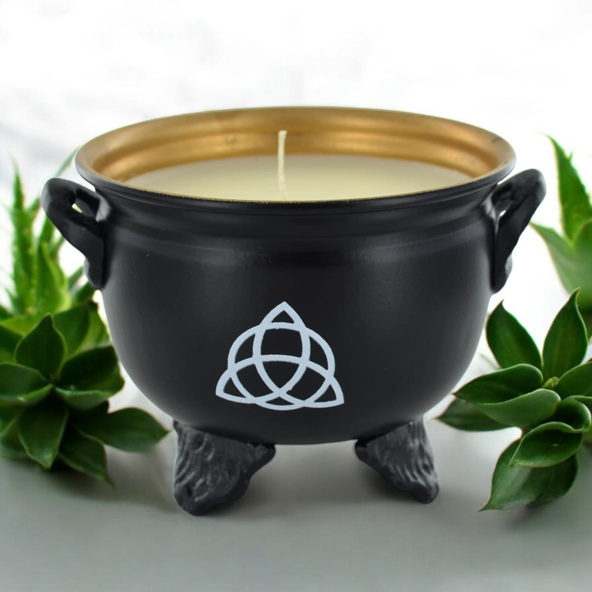 Mystical Triquetra Cauldron Soy Candle Wiccan Altar Decor | Spiritual Energy & Clean Burn Ritual Candle