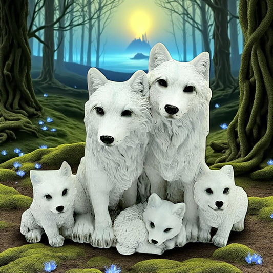 Wolves And Cubs Figurine Forest Animal Sculpture Wildlife Pack Collectible Statue
