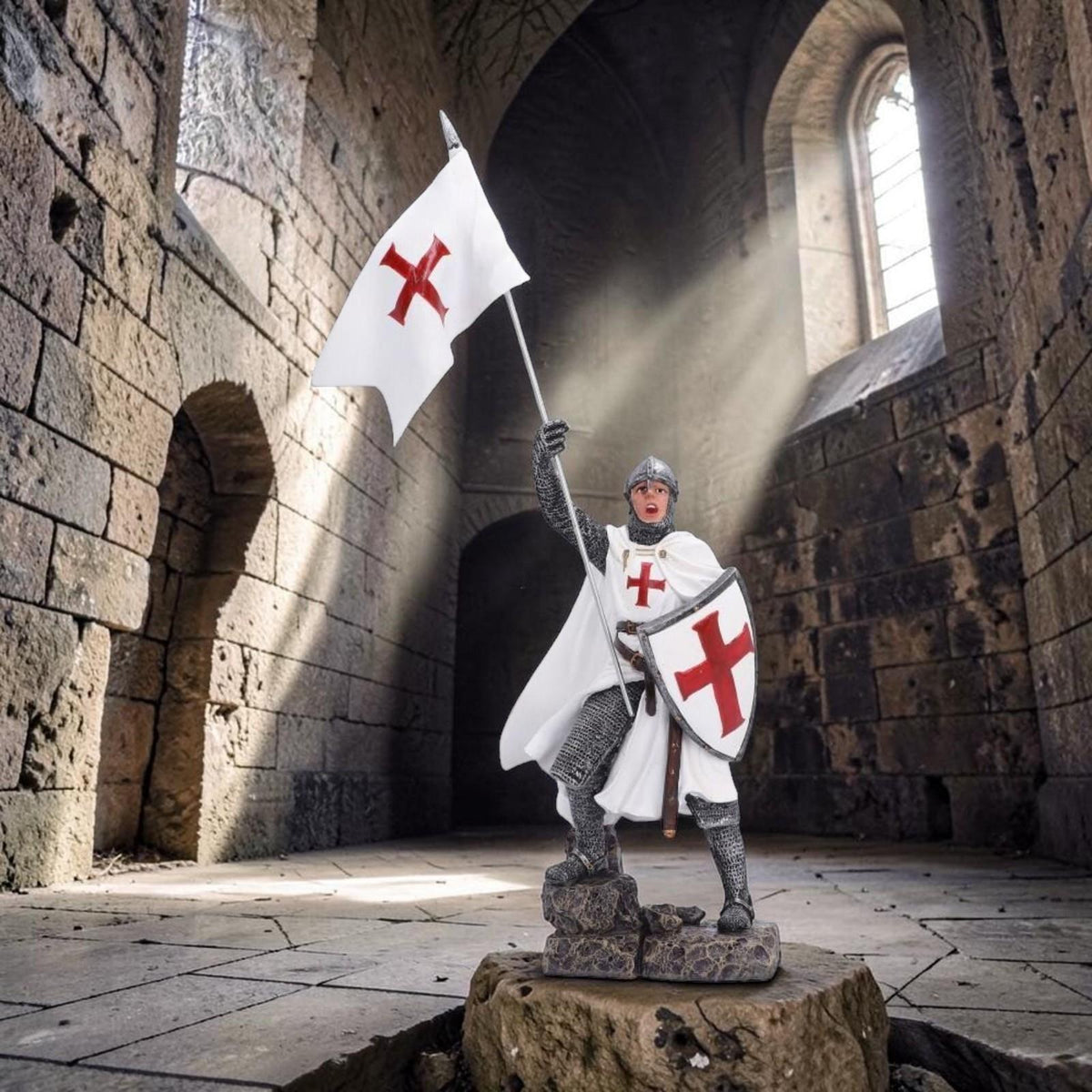 Templar Knight Statue 31.6cm Medieval Crusader Figurine Historical Ornament