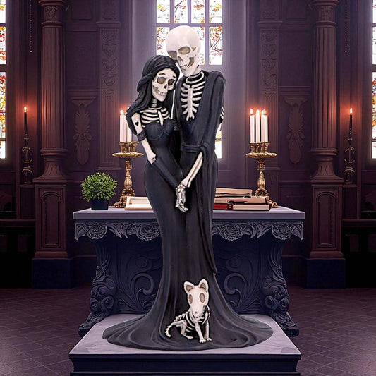 Gothic Skeleton Embrace Figurine Couple & Dog Everlasting Macabre Fantasy Art
