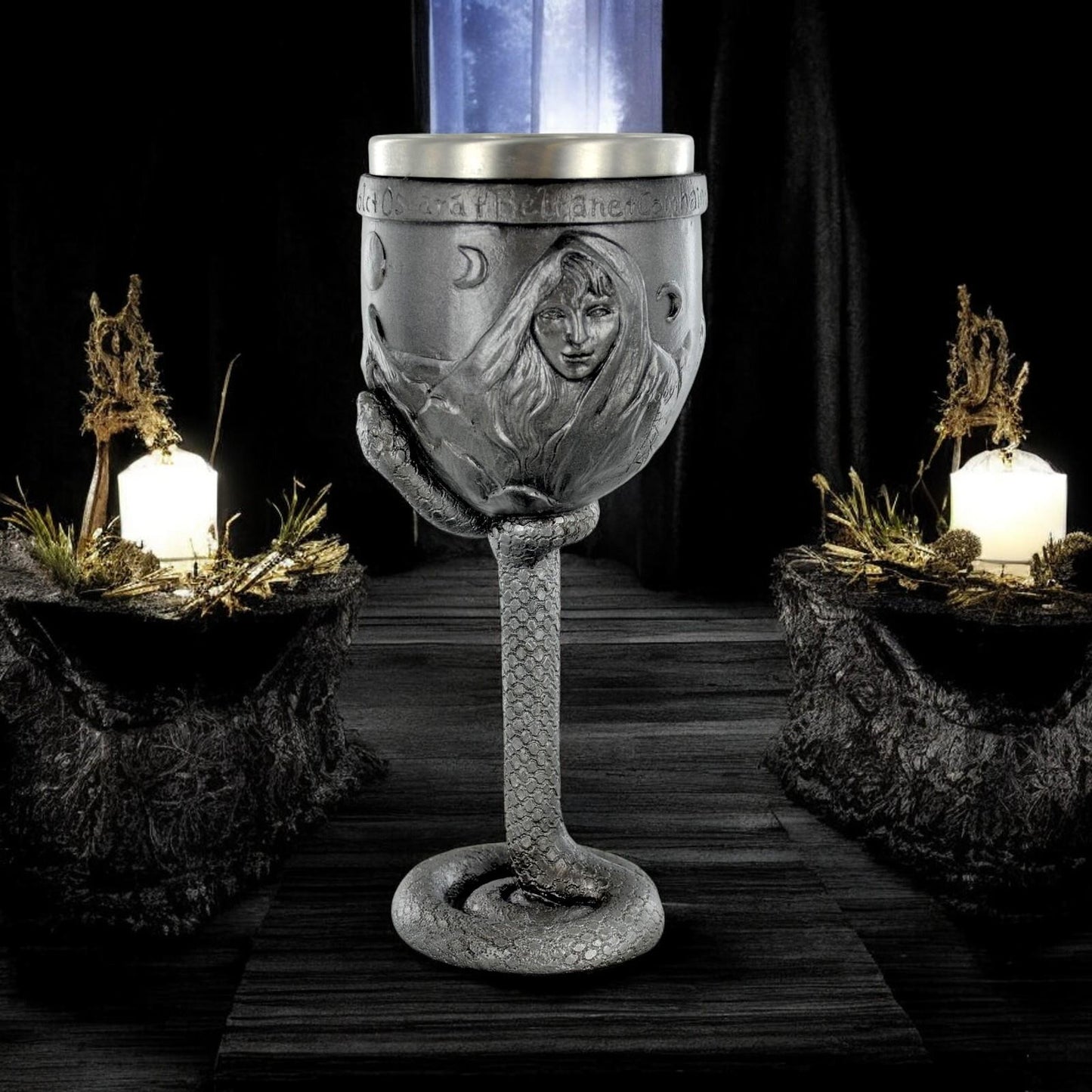 Mystical Witch Goblet – Handcrafted Resin & Stainless Steel Chalice – Enchanting Design by Tina Tarrant, Ideal for Wiccan Rituals, Occult Collectors, and Halloween Decor