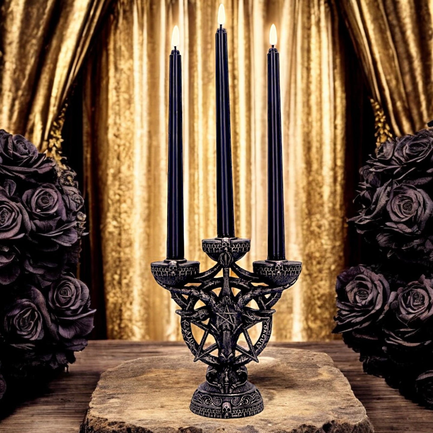 Baphomet's Radiance Candelabra 46cm with LED Candles | Gothic Occult Home Decor Nemesis Now Design