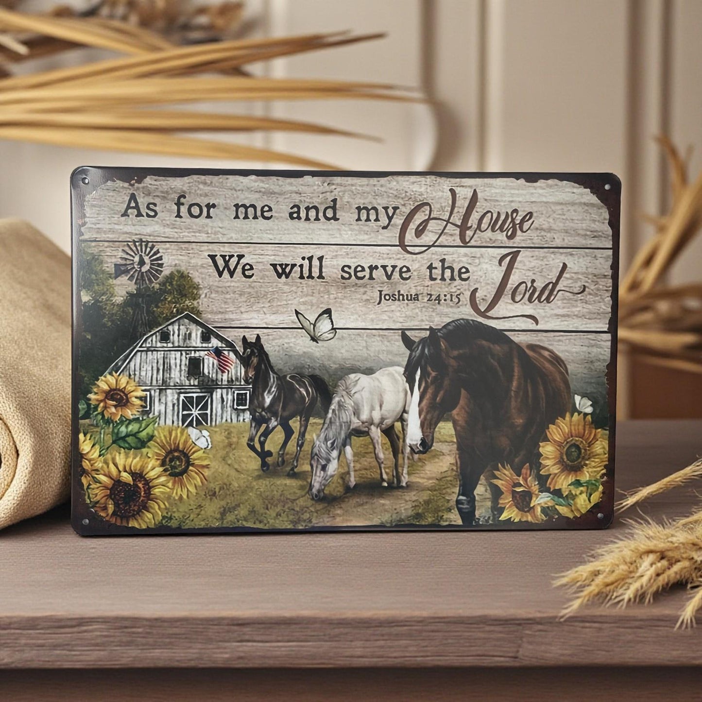 Christian Farmhouse Wall Art As For Me And My House Metal Sign 30 cm