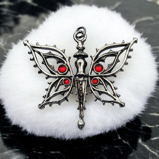 Gothic Butterfly Pendant Necklace with Blood Red Accents | Children of the Night Collection | Dark Fantasy Jewelry by Briar