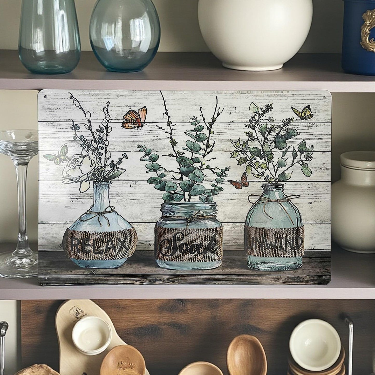 Farmhouse Bathroom Metal Wall Sign Relax Soak Unwind Rustic Country Plaque