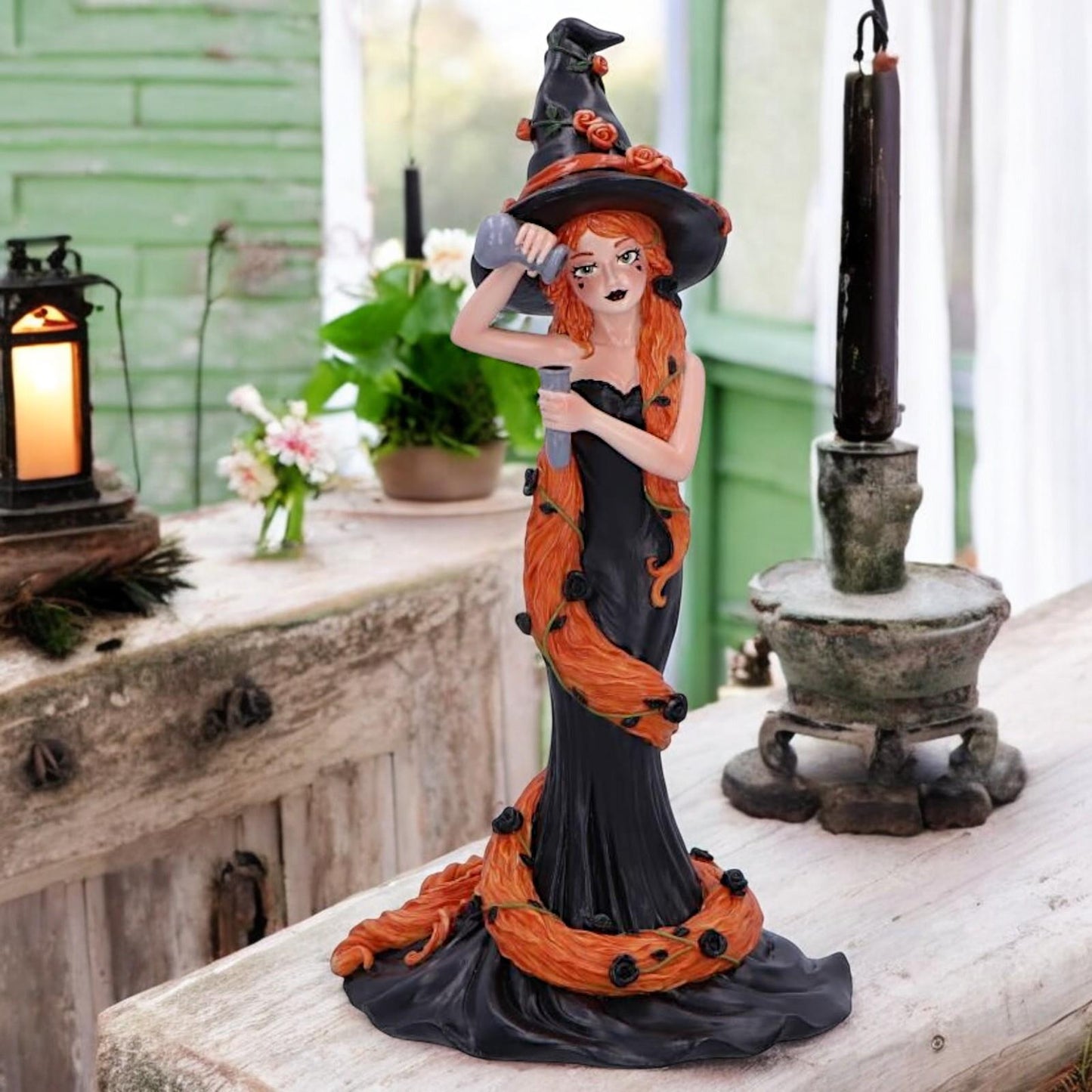 Enchanting Cinnamon Witch Figurine 23.5cm – Orange Hair, Sugar & Spice Design, Perfect Gift for Witchy Collections