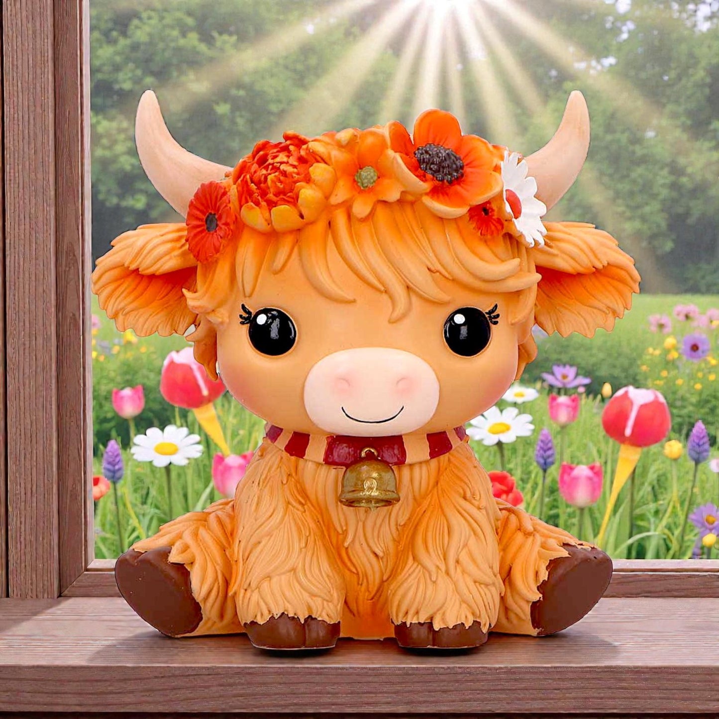 Moo Crew Marigold Flower Cow Statue Farmhouse Figurine Cute Collectable