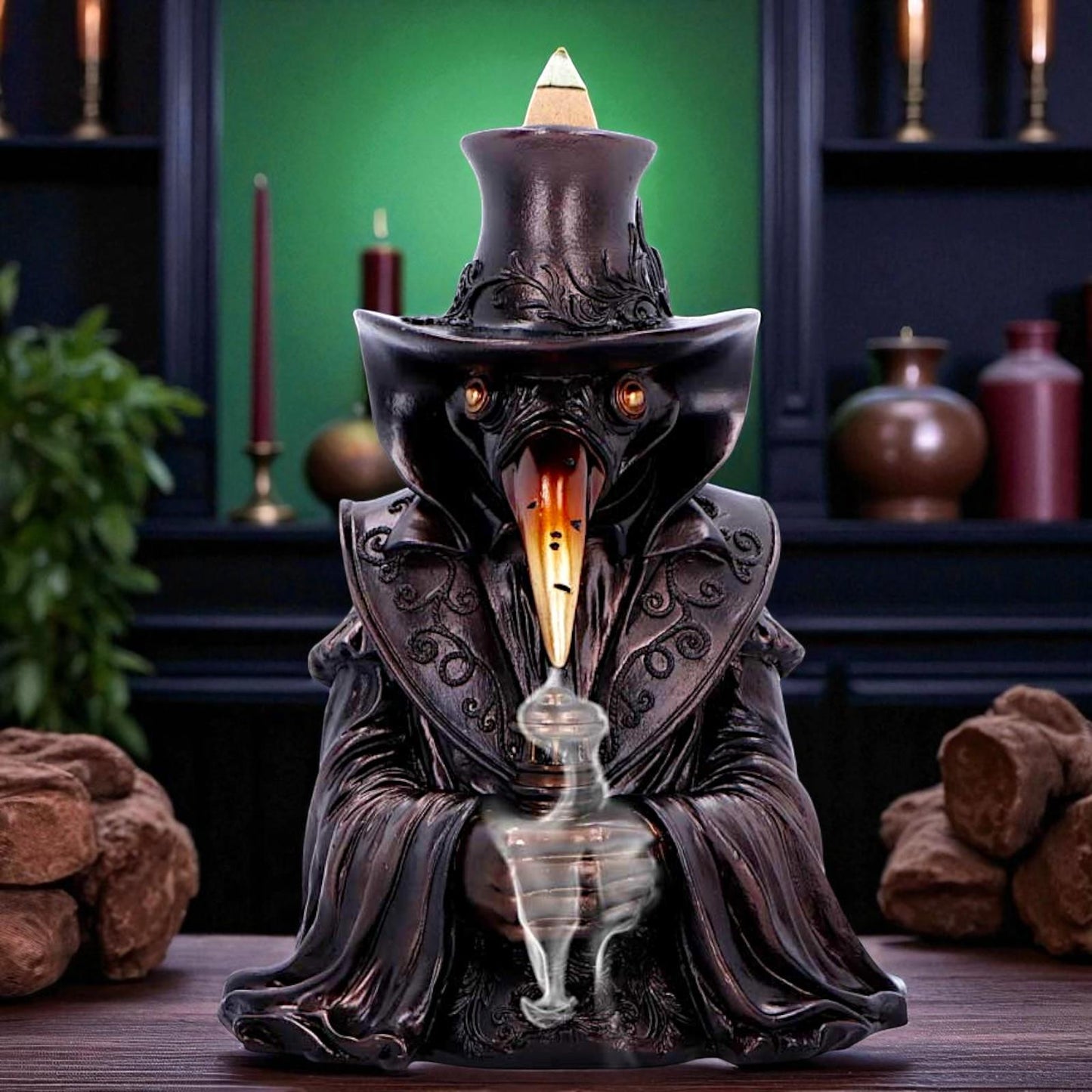 Backflow Incense Burner Plague Doctor Figurine Gothic Cone Holder Ornament