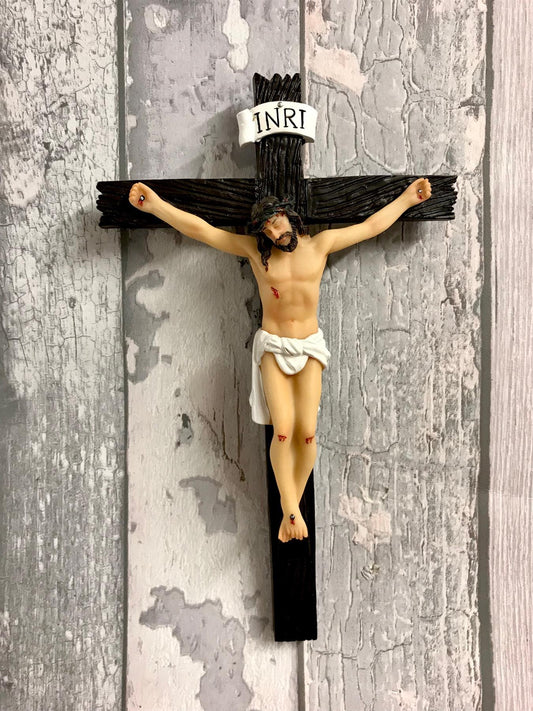 Resin Crucifix Wall Cross with Jesus Corpus, Christian Religious Decor, Gift Boxed