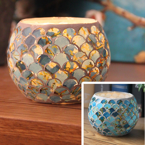 Mosaic glass candle holder