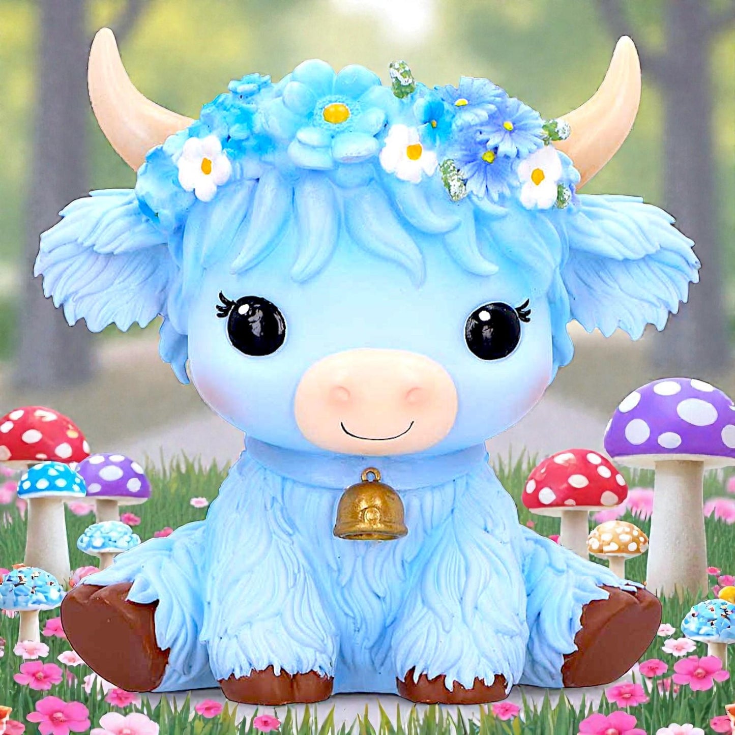 Moo Crew Bluebell Blue Flower Cow Figurine Cute Farmhouse Ornament Decor