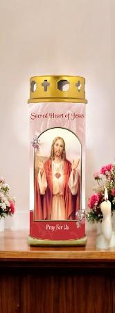 Sacred Heart of Jesus Candle with Windproof Cap - Religious Devotional Candle 16.5cm