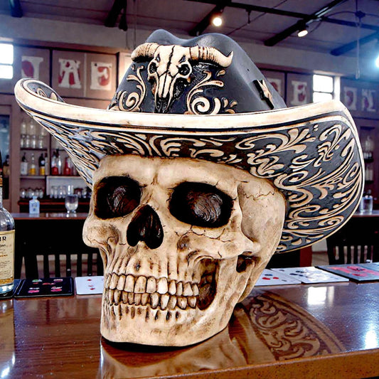 Cowboy Skull Statue Figurine Ornament Sculpture Wild West Gothic Home Decor