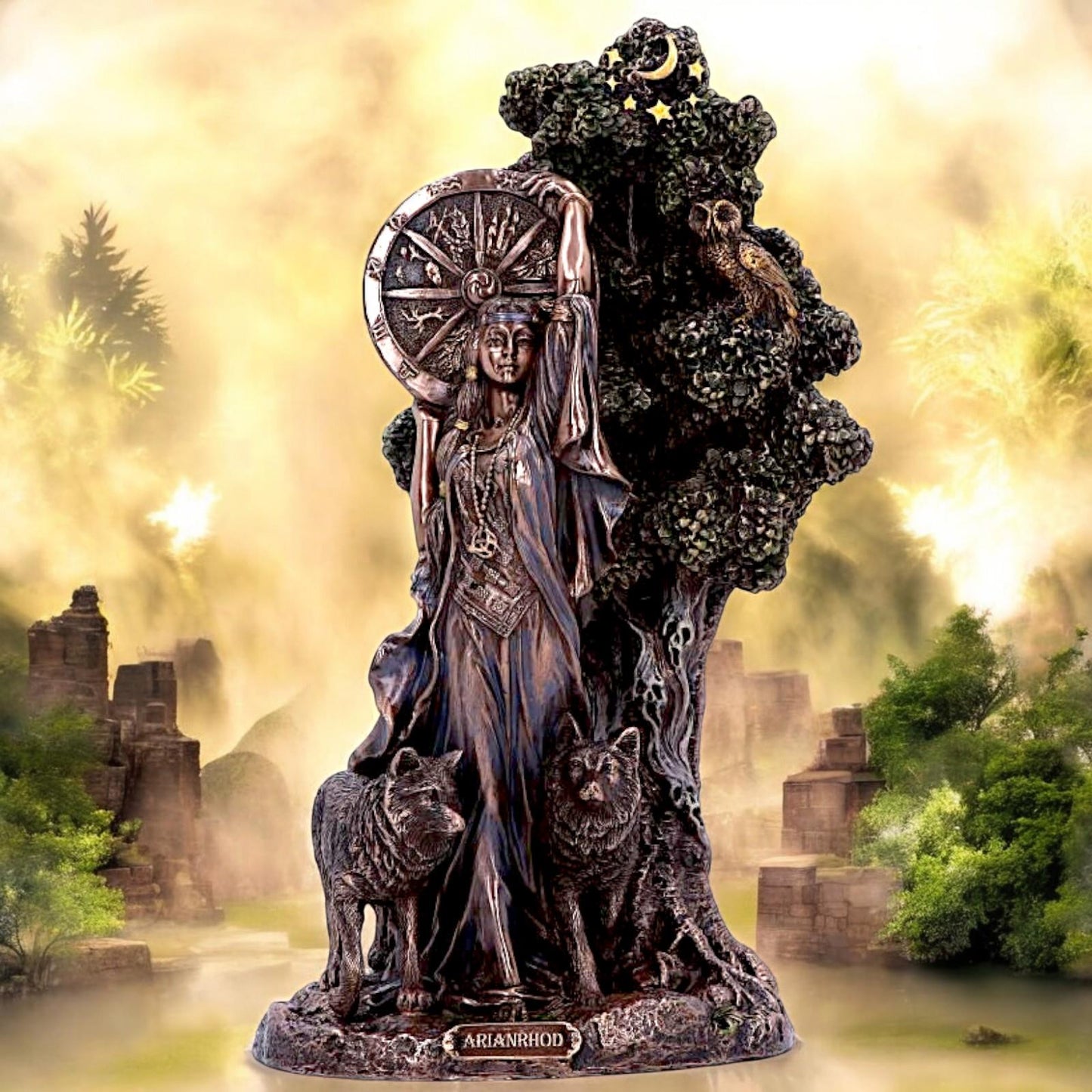 Arianrhod Celtic Goddess of Fate Bronze Figurine 24cm – Hand-Painted Mythological Decor