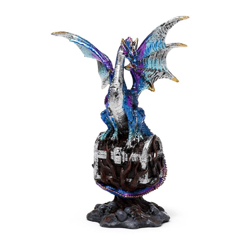 Blue Dragon Guardian Figurine - Gothic Fantasy Resin Sculpture Decor 19cm
