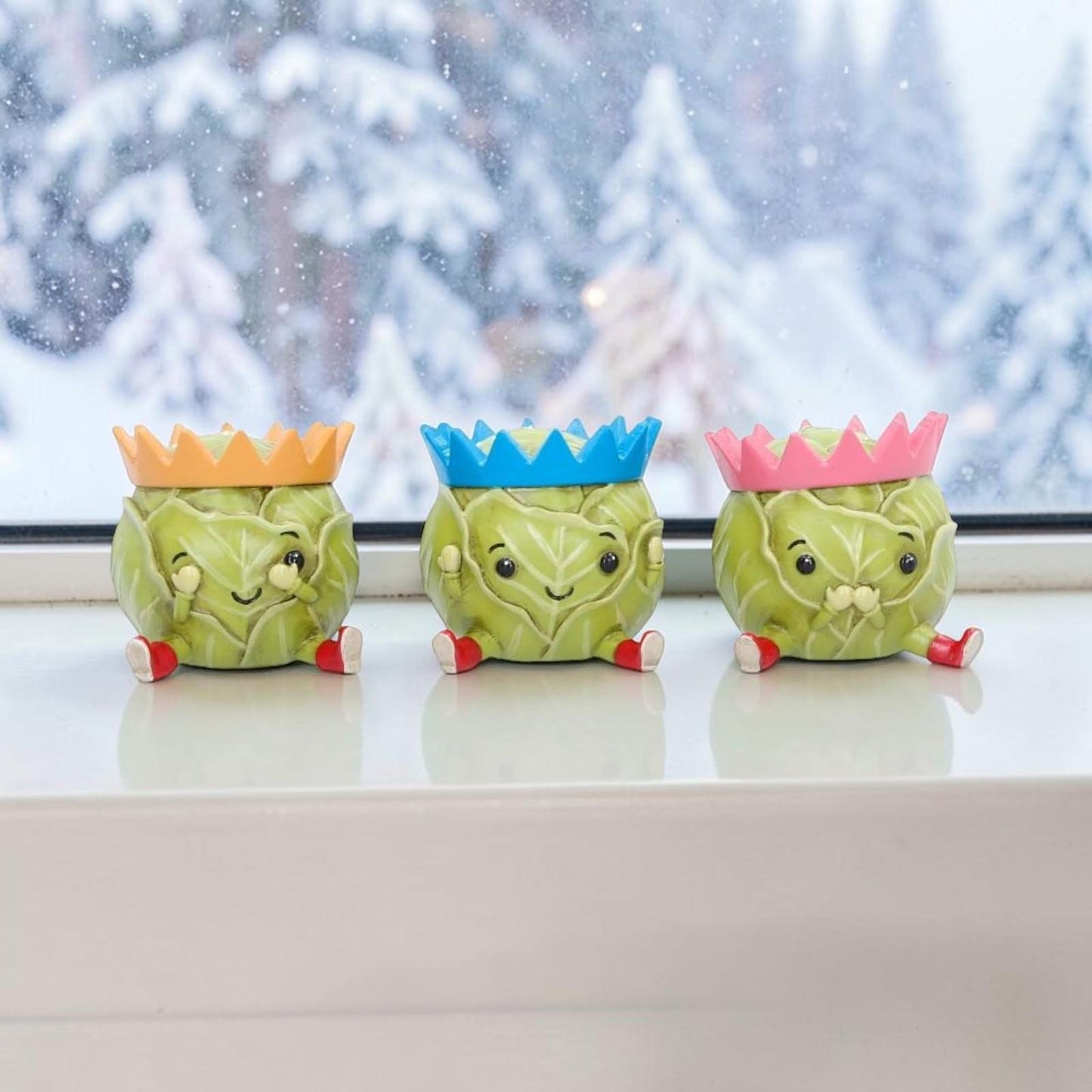 Three Wise Sprouts Crowned Figurines Novelty Christmas Ornament Cute Gift