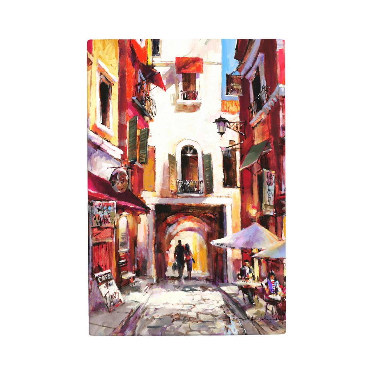 European Holiday Ceramic Art Tile by Brent Heighton 30x20 cm - Wall Decor Ready to Hang | Vibrant Mediterranean Street Scene | Interior Design Art Gift-Osiris Craftworks