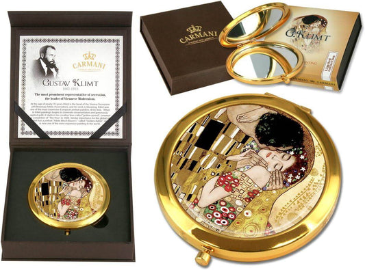 Gustav Klimt "The Kiss" Compact Mirror - Luxury Gold-Plated Pocket Mirror - Art Lover's Gift - 7x7 cm with Gift Box