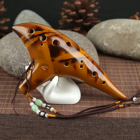 12-Hole Smoldering Ocarina - Handcrafted Ceramic Wind Instrument with Unique Fiery Finish, Ideal for Beginners and Music Enthusiasts