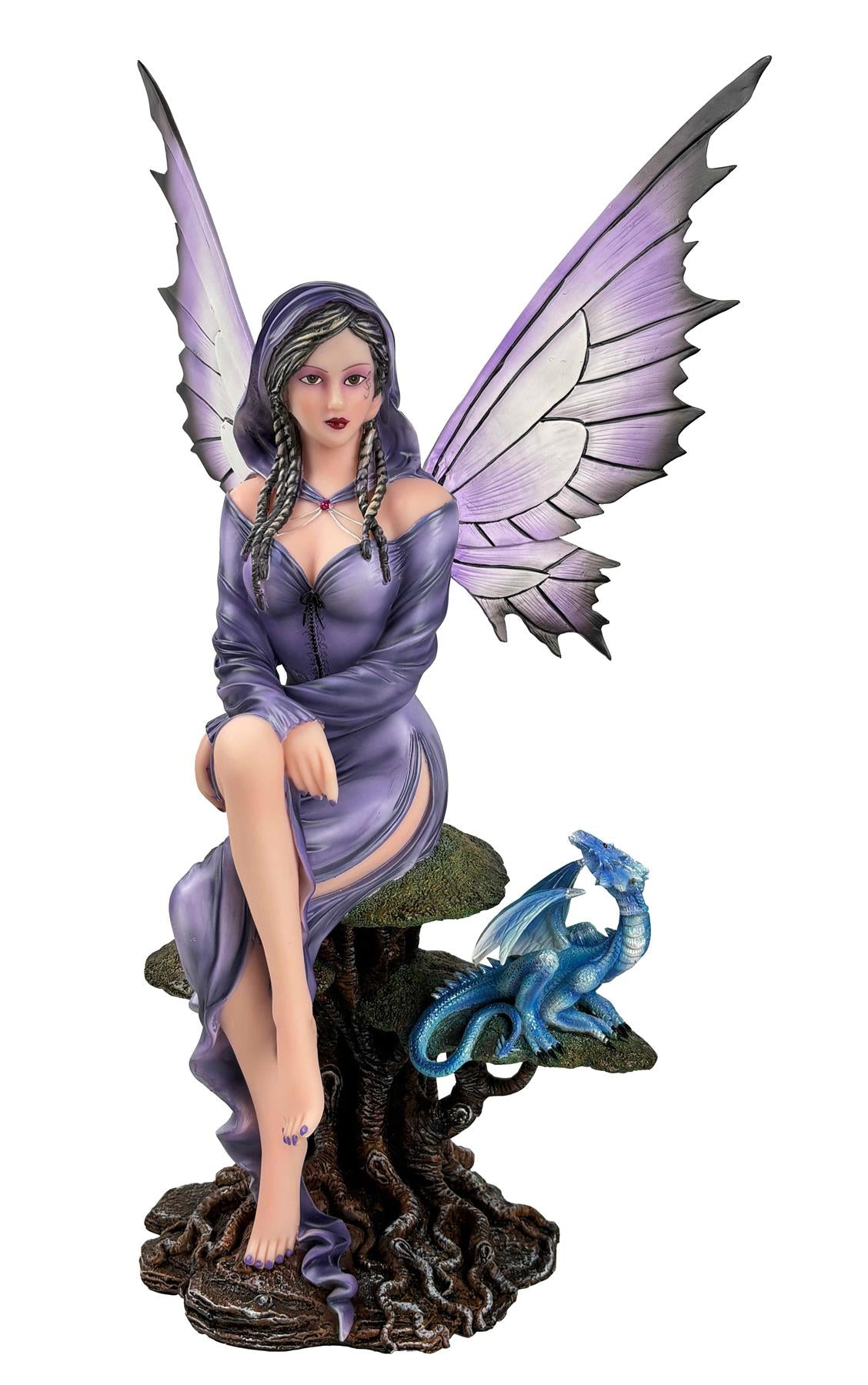 Enchanted Fairy with Dragon Figurine Gothic Mythical Sculpture Fantasy Ornament Collectible
