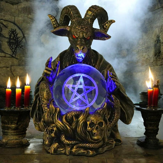 Illuminating Orbuculum of the Baphomet Figurine | LED Light Gothic Decor 16cm