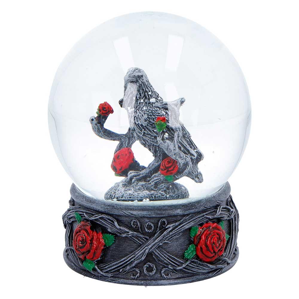 Dark Romance Raven Snow Globe Gothic Rose Ornament Alternative Decor