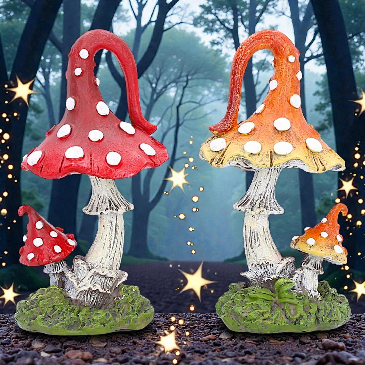 Whimsies Mushroom Figurines Set Fairy Mythical Ornament Toadstool Decor Art