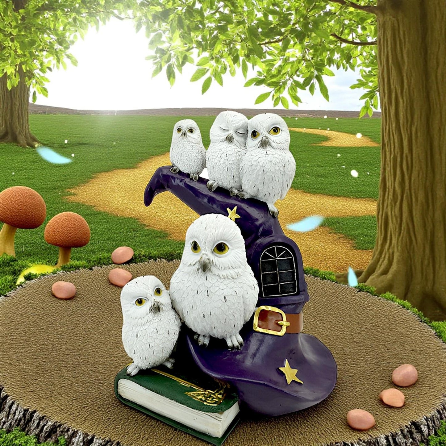 Enchanting LED Owl Figurine Witch Hat Lamp Ornament Mystical Room Decor