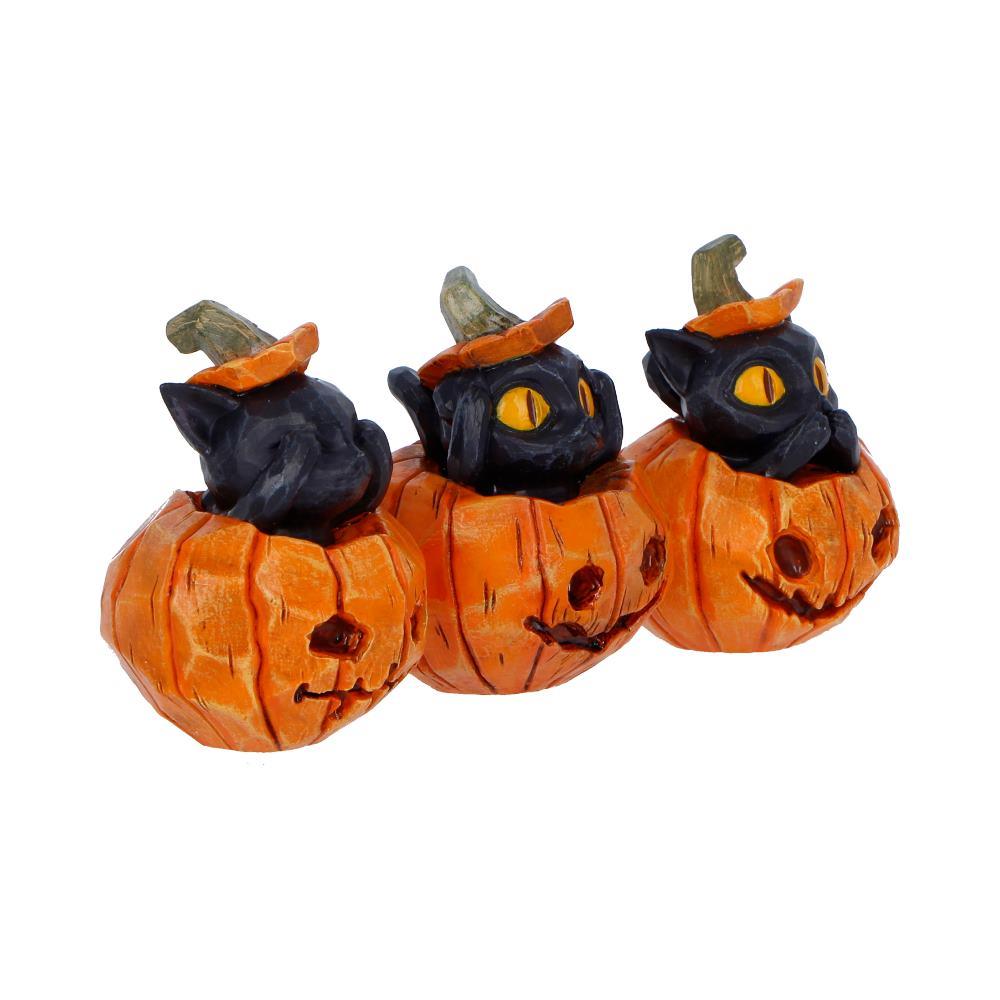 Black Cat Pumpkin Ornaments Set 3 See Hear Speak No Evil Gothic Halloween Figures