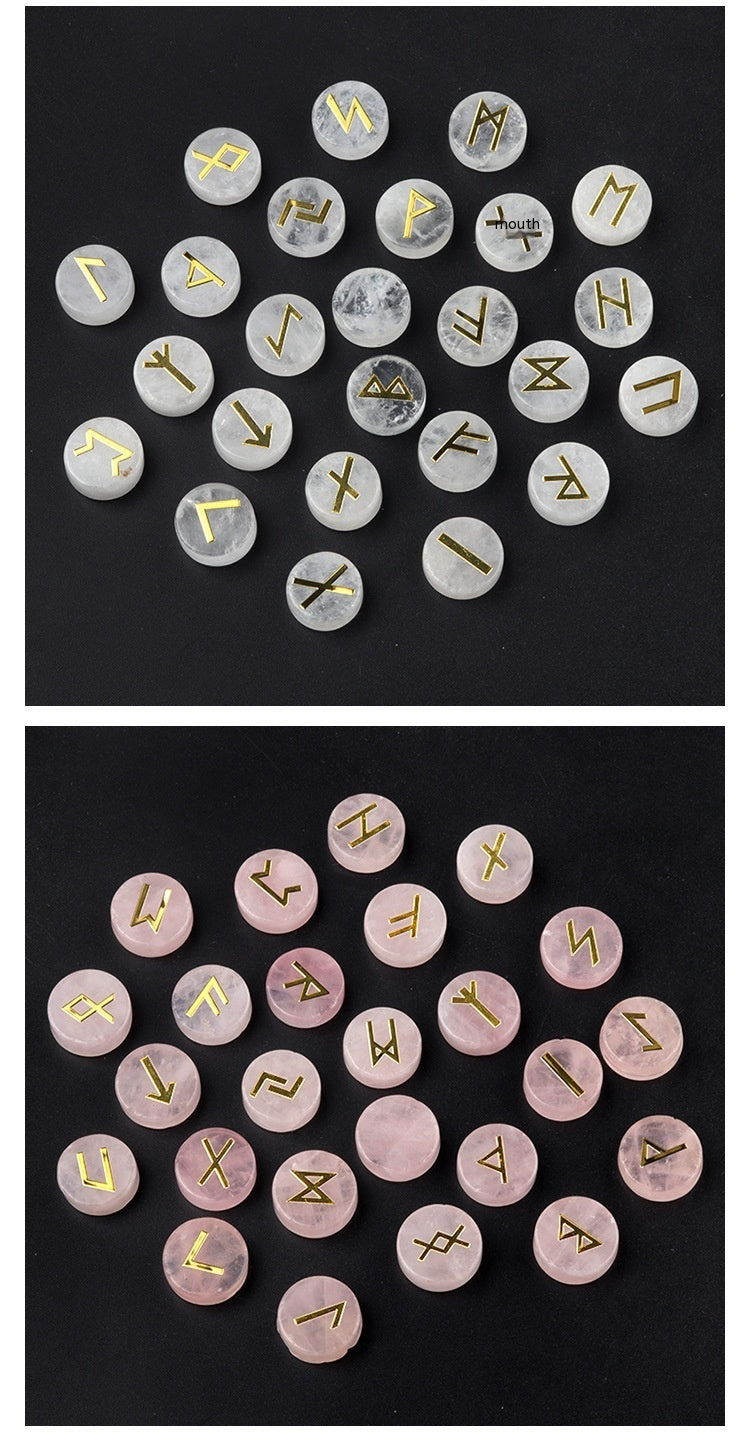 1662-25 Pieces A Pack Of Runes Natural Crystal Agate Luen Letter Wafer Suit Nordic Germanic