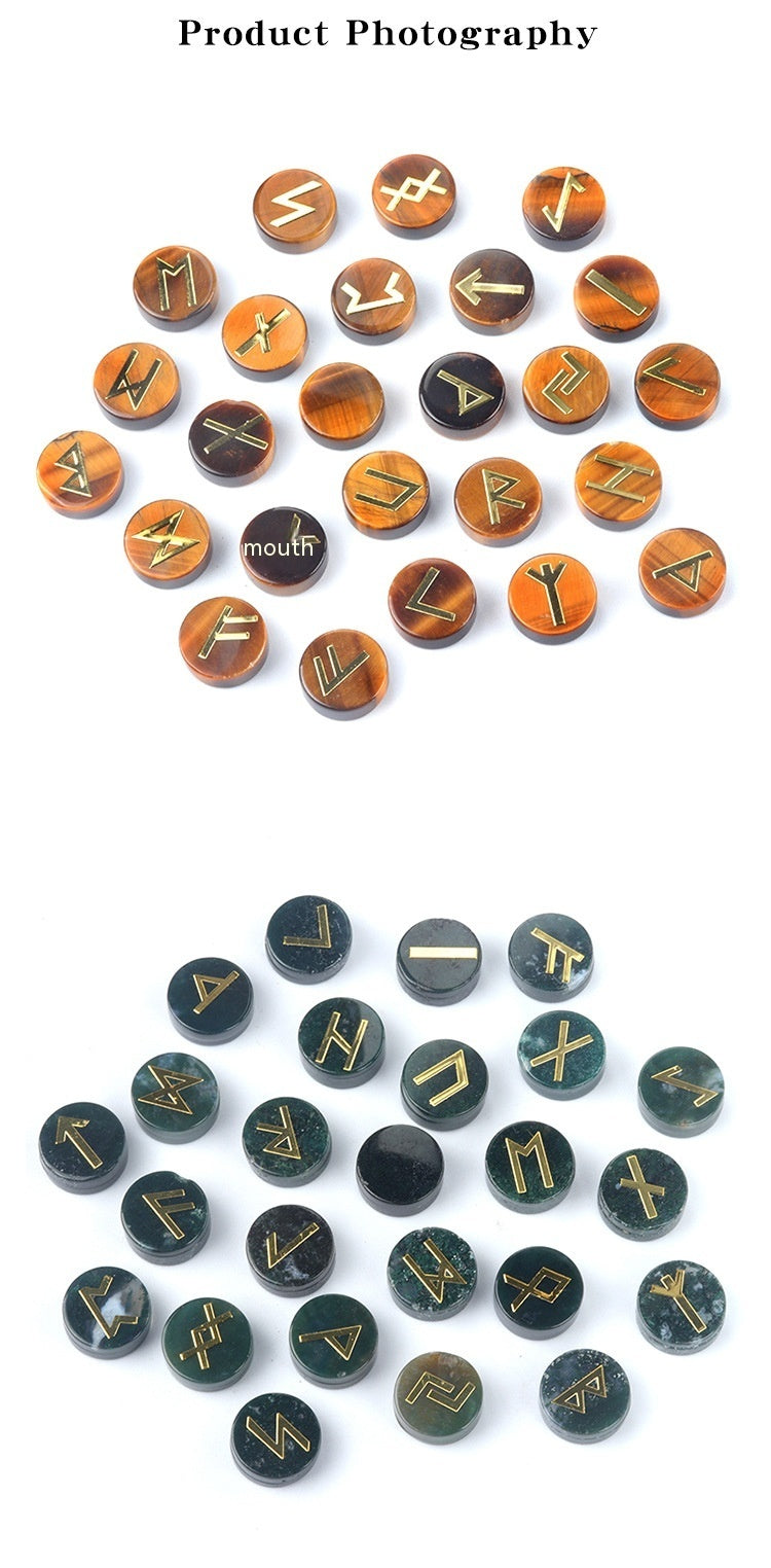 1662-25 Pieces A Pack Of Runes Natural Crystal Agate Luen Letter Wafer Suit Nordic Germanic