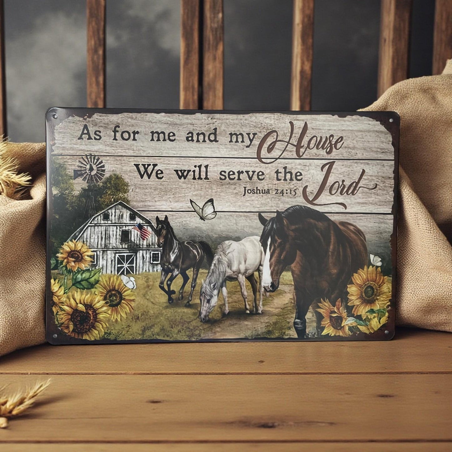 Christian Farmhouse Wall Art As For Me And My House Metal Sign 30 cm
