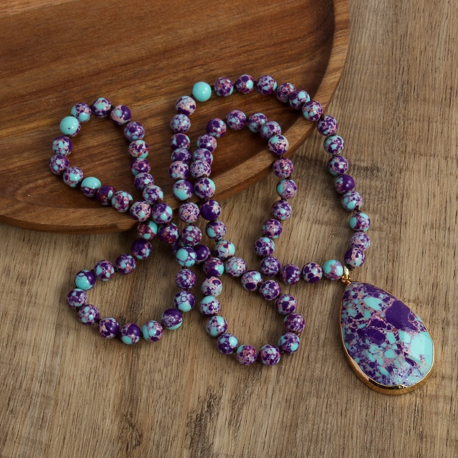 Bohemian Style 8mm Beaded Necklace Cut King Stone Water Drop
