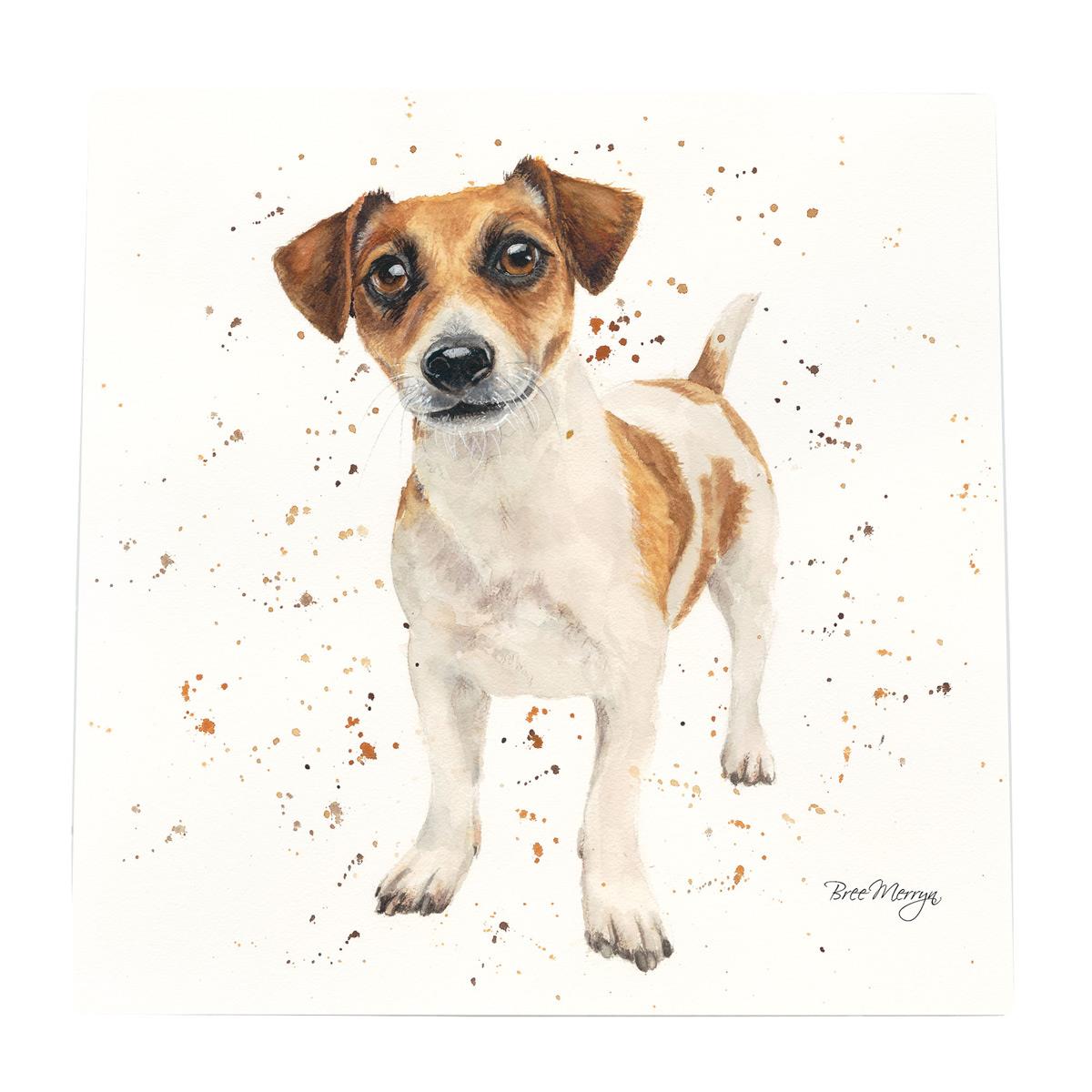 Joey Jack Russell Dog Art Tile by Bree Merryn 20x20 cm Ceramic Wall Decor Ready to Hang Cute Dog Gift Boxed-Osiris Craftworks