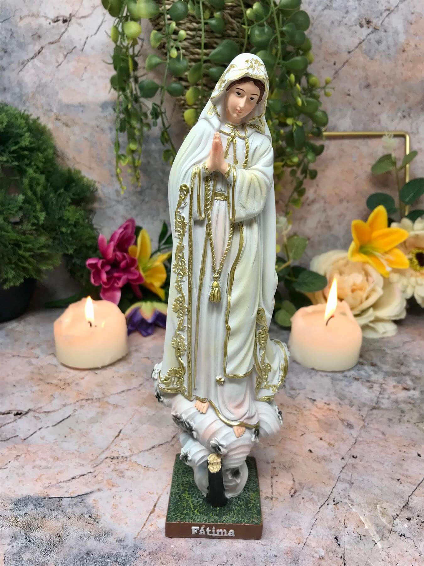 Blessed Virgin Mary Our Lady of Fatima Statue Ornament Figurine Figure Coloured Sculpture