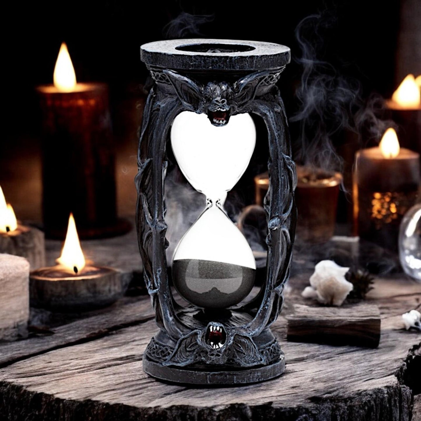 Gothic Vampire Bats Sand Timer Hourglass Fantasy Altar Decor Resin Ornament 19cm